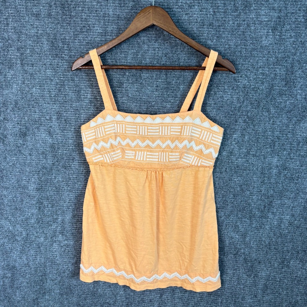 Rocha John Rocha Beaded Tank Top Peach Boho Embroidered Cotton Camisole Size 12